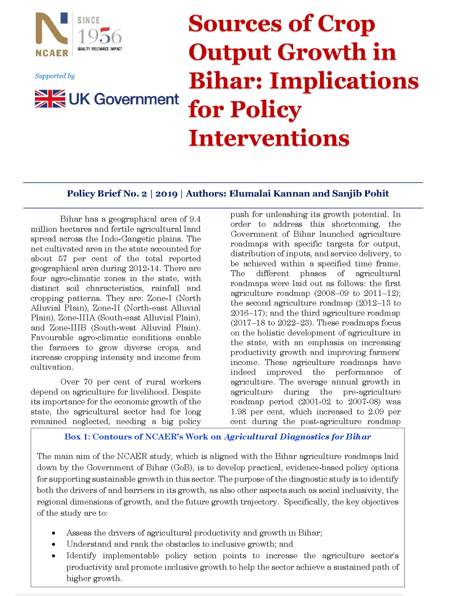 Sources of Crop Output Growth in Bihar: Implications for Policy Interventions