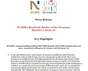 Press Release : NCAER's Quarterly Review of the Economy  Quarter 1, 2015 -16