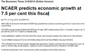 NCAER predicts economic growth at 7.5 per cent this fiscal