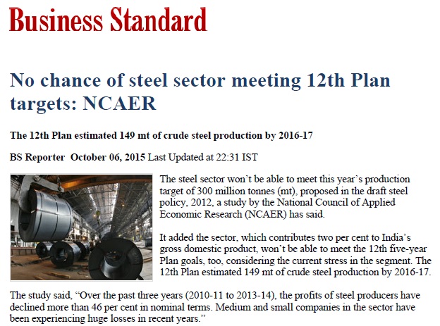 No chance of steel sector meeting 12th Plan targets: NCAER
