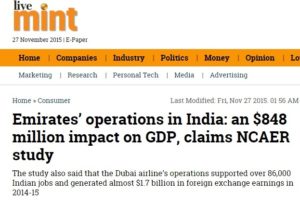 Emirates’ operations in India: an $848 million impact on GDP, claims NCAER study