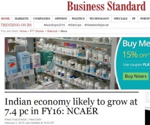 Indian economy likely to grow at 7.4 pc in FY16: NCAER