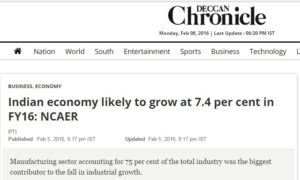 Indian economy likely to grow at 7.4 per cent in FY16: NCAER