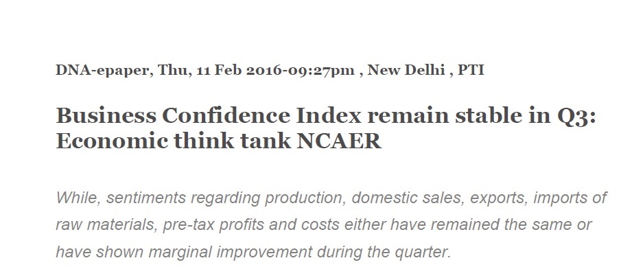 Business Confidence Index remain stable in Q3: Economic think tank NCAER