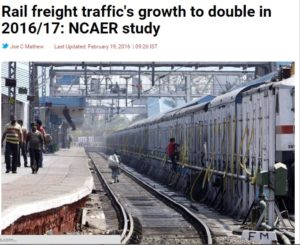 Rail freight traffic’s growth to double in 2016/17: NCAER study