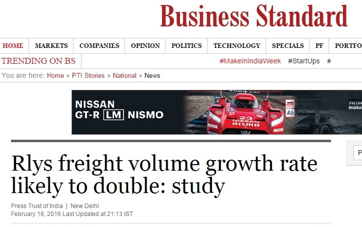 Rlys freight volume growth rate likely to double: study