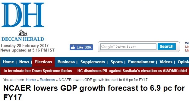 NCAER lowers GDP growth forecast to 6.9 pc for FY17