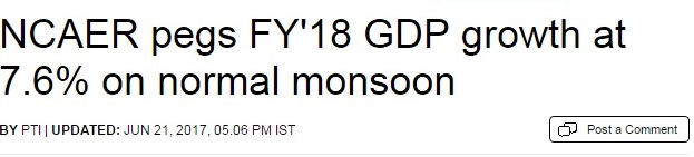 NCAER pegs FY’18 GDP growth at 7.6% on normal monsoon