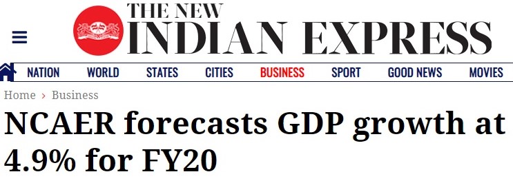 NCAER forecasts GDP growth at 4.9% for FY20