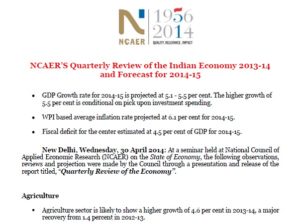 NCAER’S Quarterly Review of the Indian Economy 2013-14 and Forecast for 2014-15