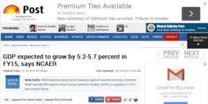 GDP expected to grow by 5.2-5.7 percent in FY15, says NCAER