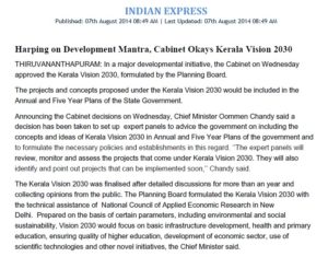 Harping on Development Mantra, Cabinet Okays Kerala Vision 2030