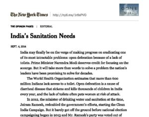 India’s sanitation needs: NCAER’s research findings cited in the New York Times