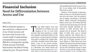 Financial Inclusion: Need for Differentiation between Access and Use