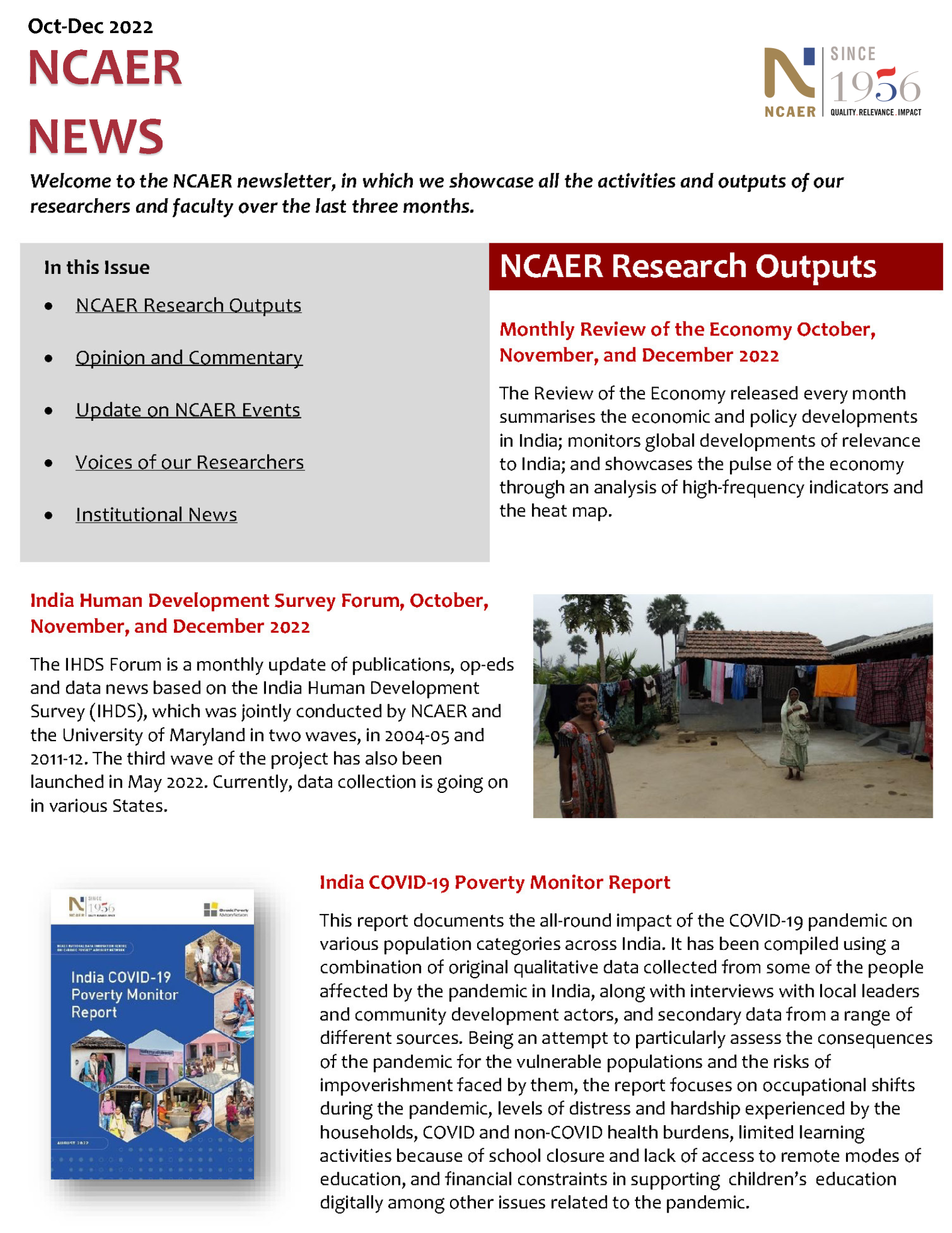 NCAER Newsletter Oct-Dec 2022