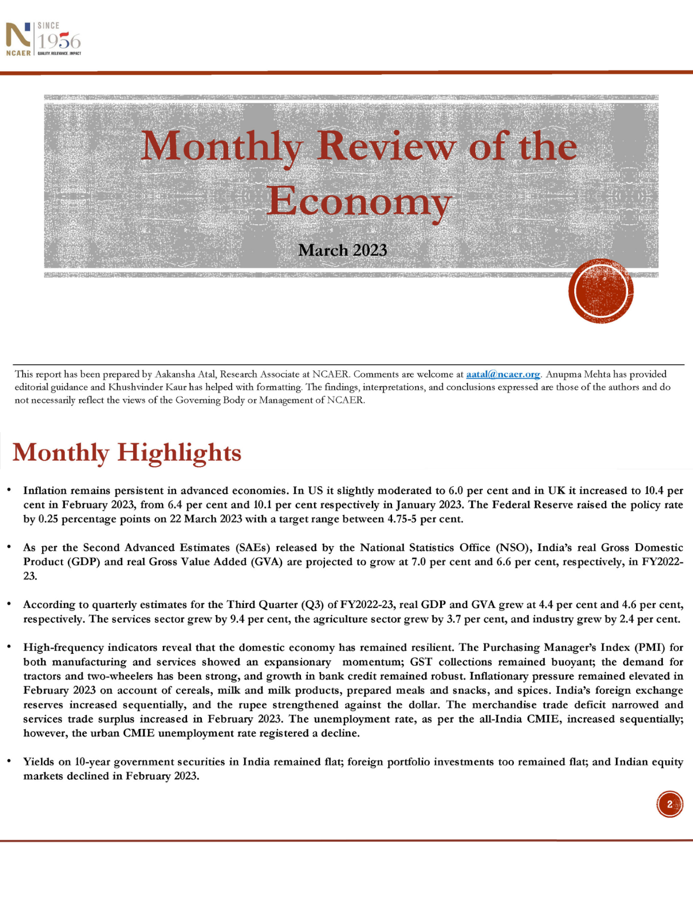Monthly Review of the Economy: March 2023