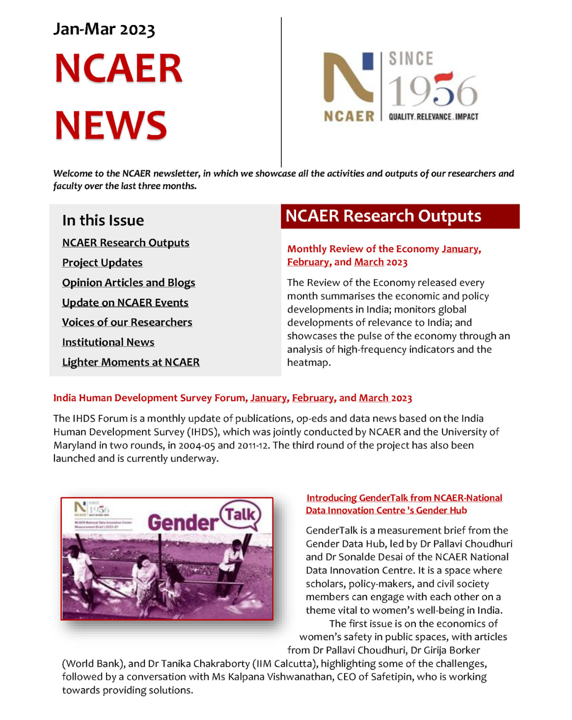 NCAER Newsletter Jan-March 2023