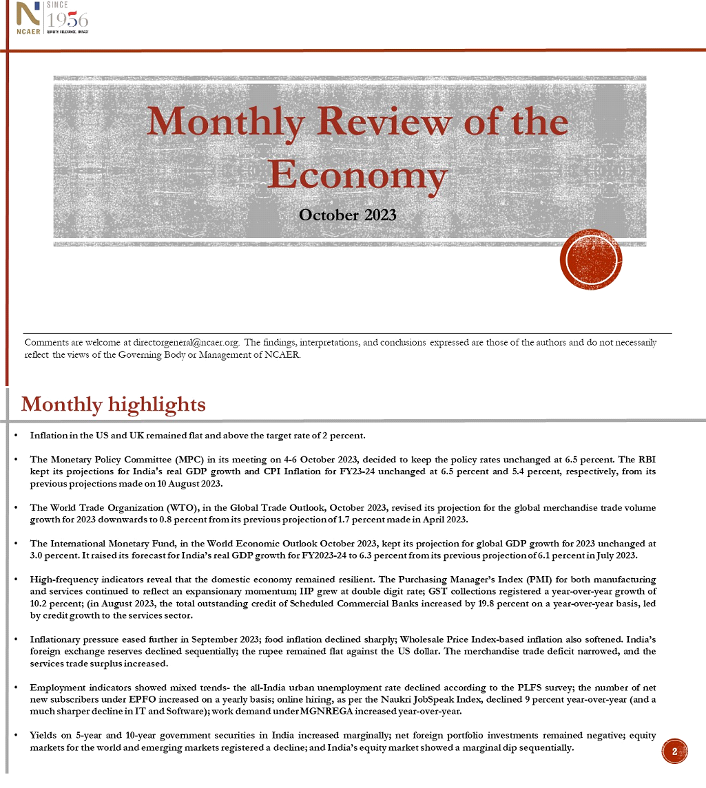 Monthly Review of the Economy: October 2023