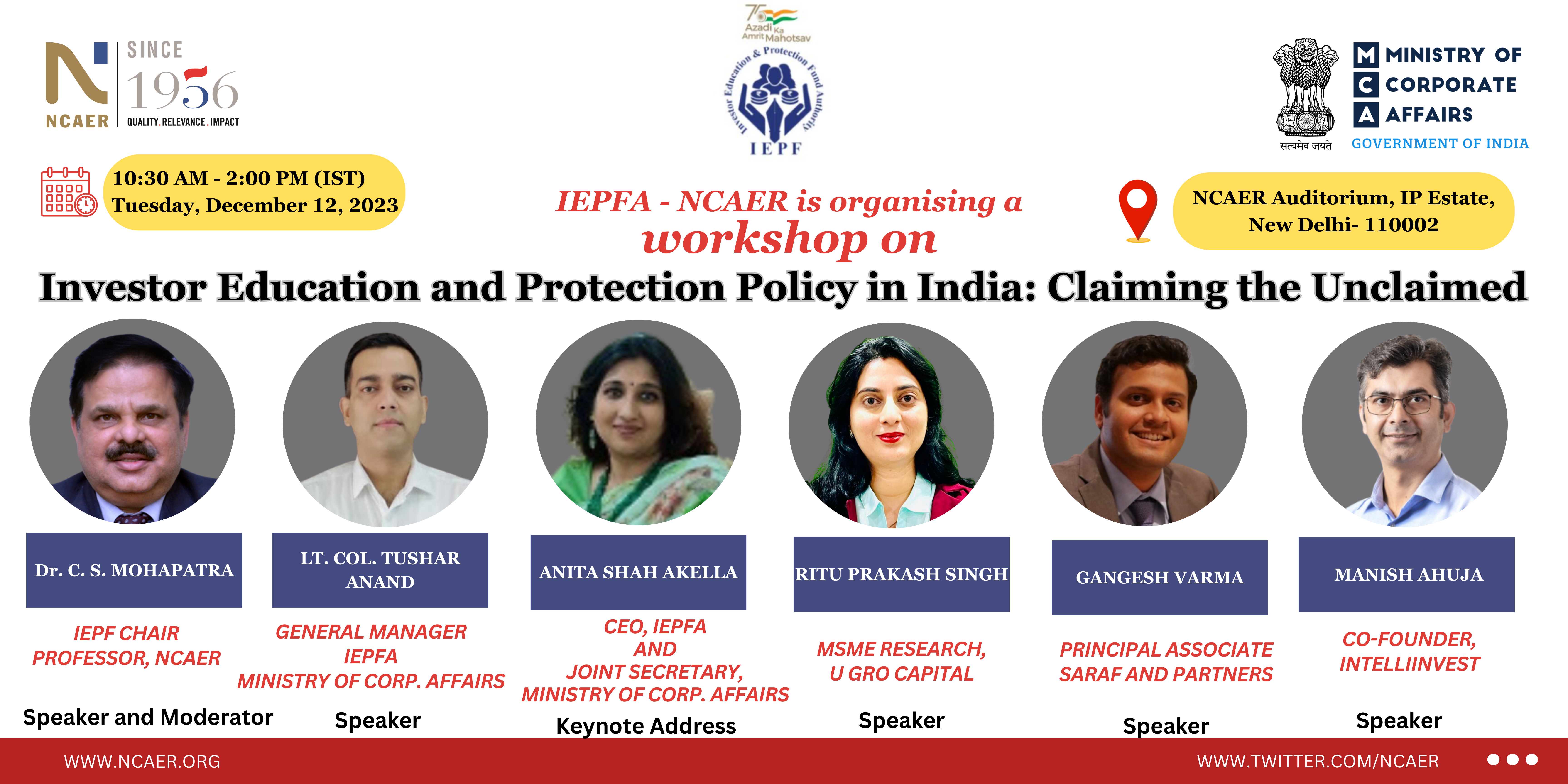 IEPFA - NCAER  Workshop on  Investor Education and Protection Policy in India: Claiming the Unclaimed